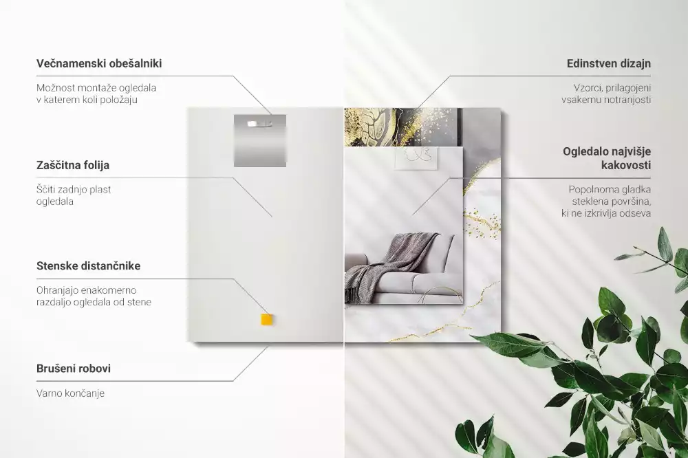 Oglindă dreptunghiulară cu imprimeu de artă abstractă aurie