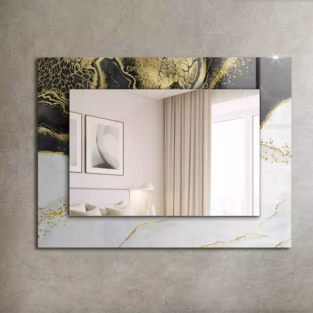 Oglindă dreptunghiulară cu imprimeu de artă abstractă aurie