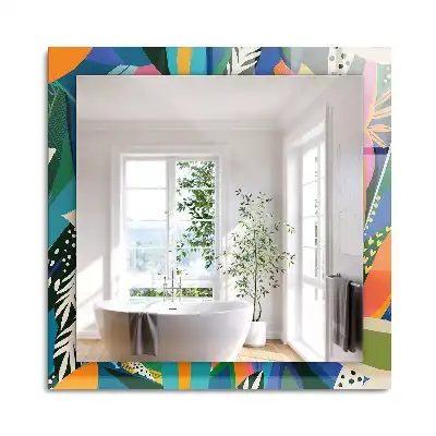 Oglindă dreptunghiulară cu ramă decorată cu imprimeu floral abstract colorat