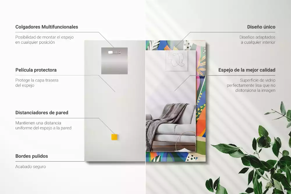 Oglindă dreptunghiulară cu ramă decorată cu imprimeu floral abstract colorat