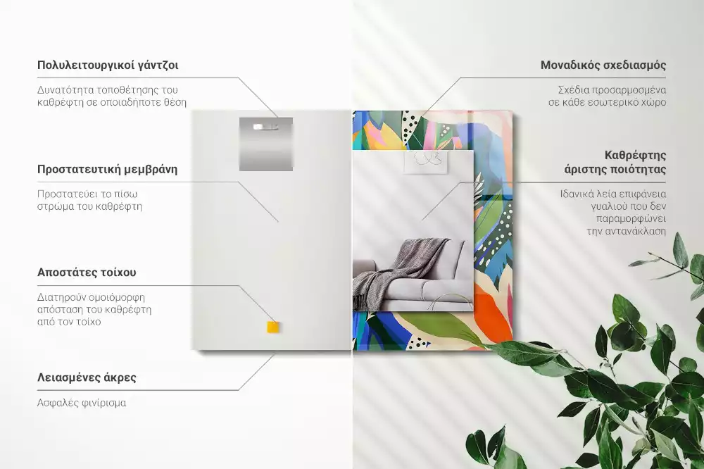 Oglindă dreptunghiulară cu ramă decorată cu imprimeu floral abstract colorat