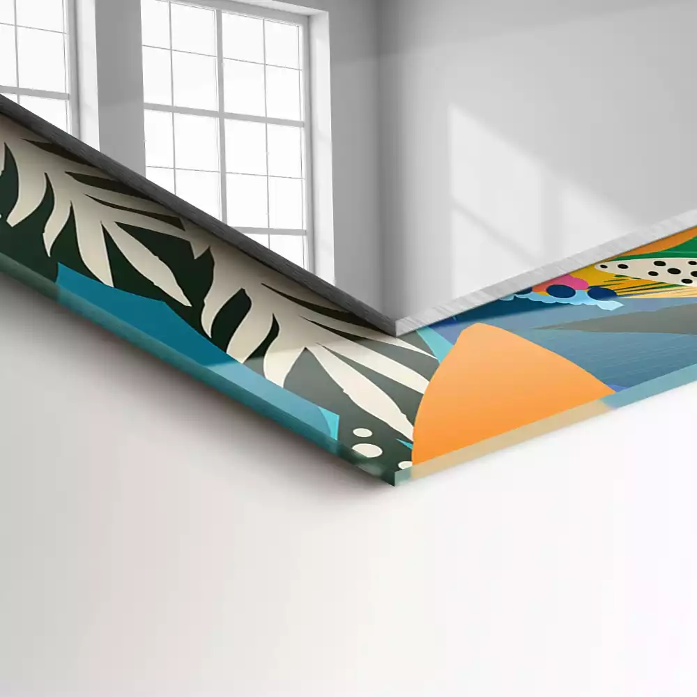 Oglindă dreptunghiulară cu ramă decorată cu imprimeu floral abstract colorat