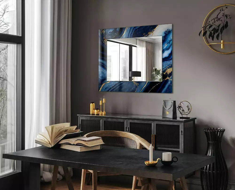 Oglindă decorativă dreptunghiulară cu model abstract din marmură
