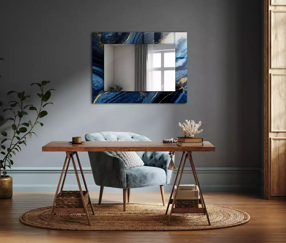 Oglindă decorativă dreptunghiulară cu model abstract din marmură