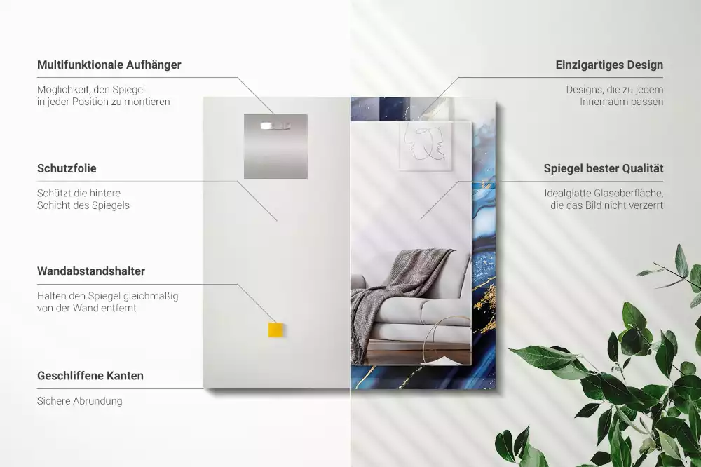 Oglindă decorativă dreptunghiulară cu model abstract din marmură