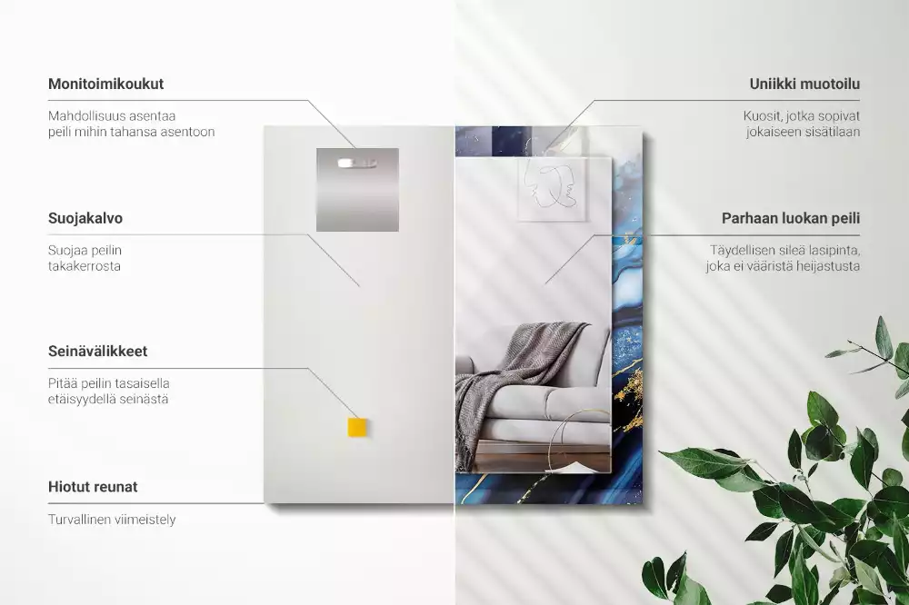 Oglindă decorativă dreptunghiulară cu model abstract din marmură