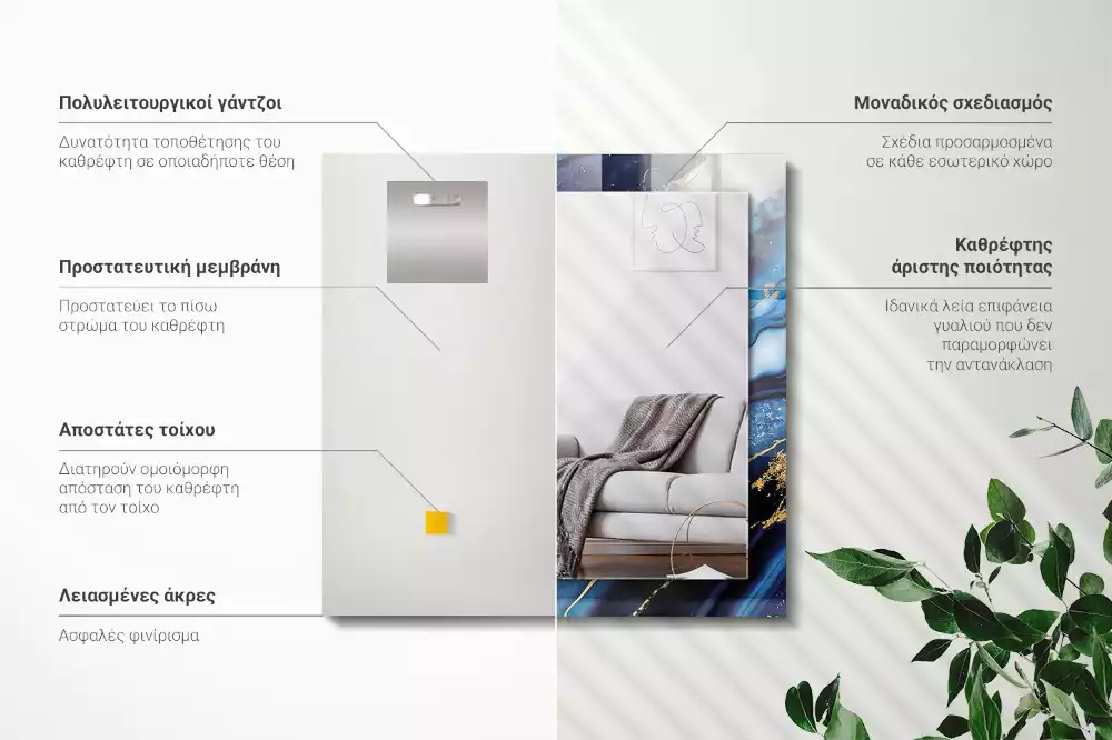 Oglindă decorativă dreptunghiulară cu model abstract din marmură