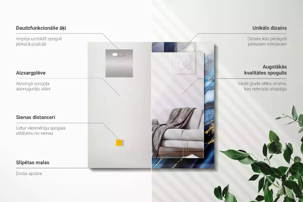 Oglindă decorativă dreptunghiulară cu model abstract din marmură