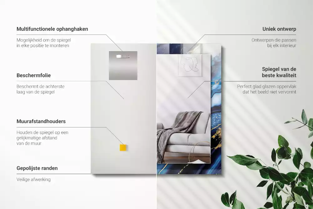 Oglindă decorativă dreptunghiulară cu model abstract din marmură