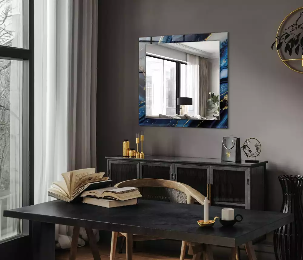 Oglindă decorativă dreptunghiulară cu model abstract din marmură