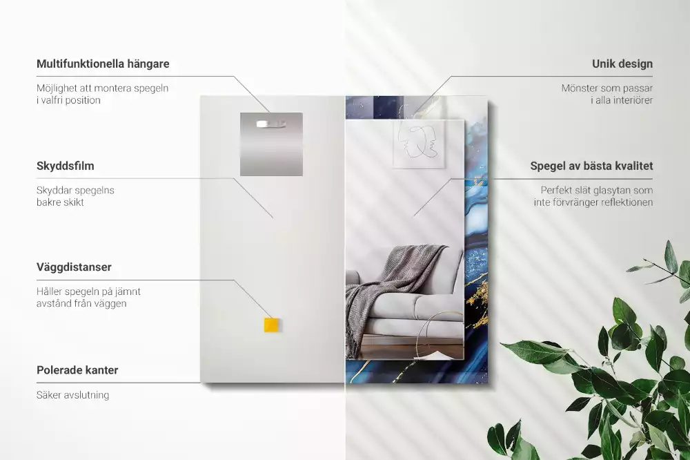 Oglindă decorativă dreptunghiulară cu model abstract din marmură