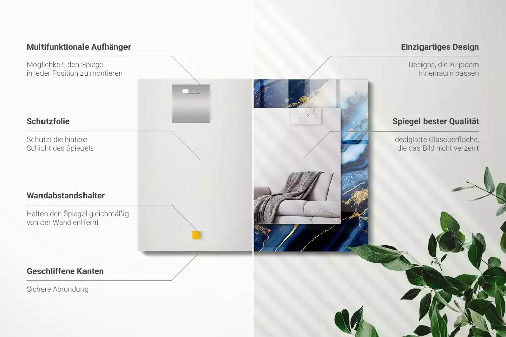 Oglindă decorativă dreptunghiulară cu model abstract din marmură
