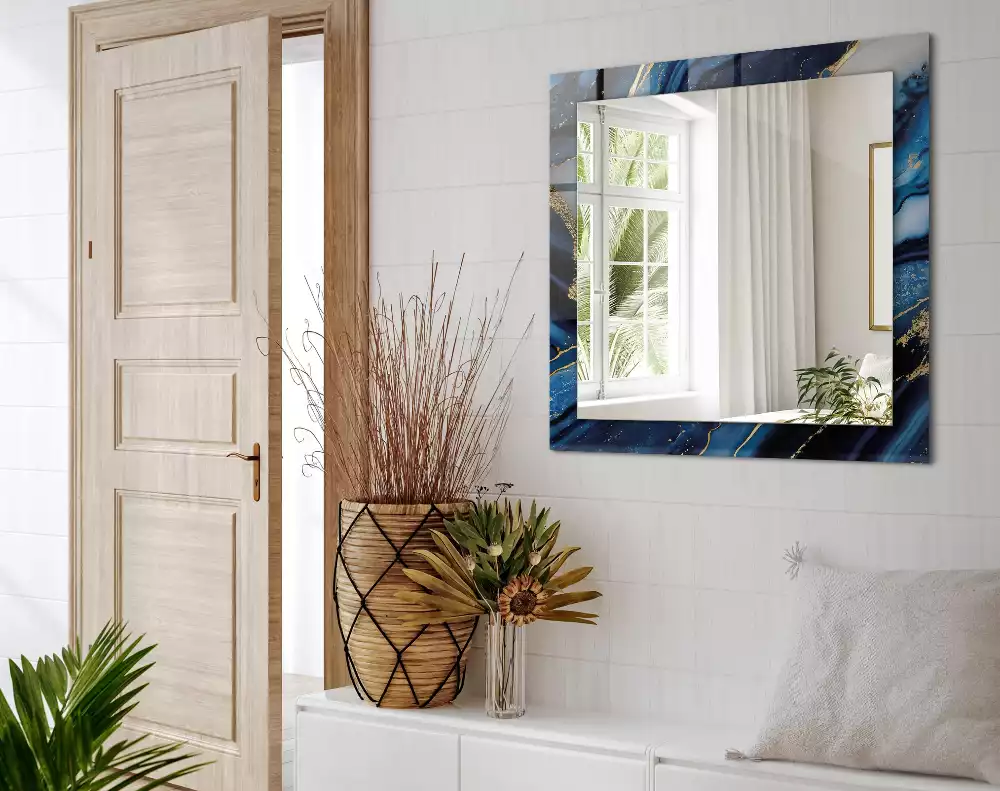 Oglindă decorativă dreptunghiulară cu model abstract din marmură