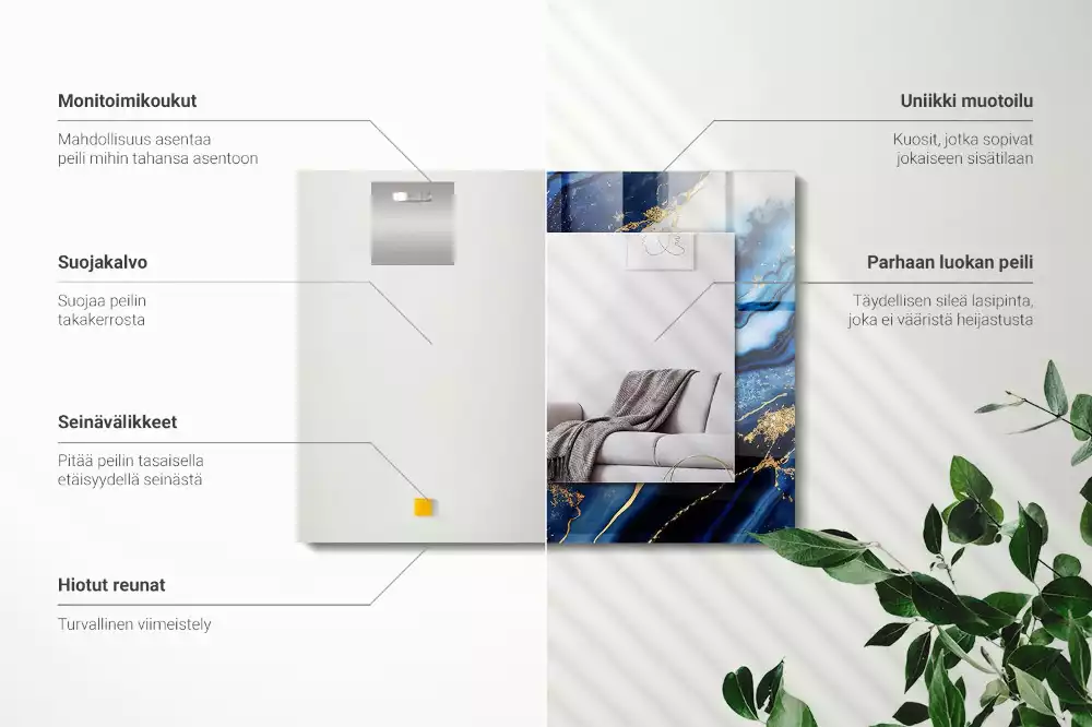 Oglindă decorativă dreptunghiulară cu model abstract din marmură