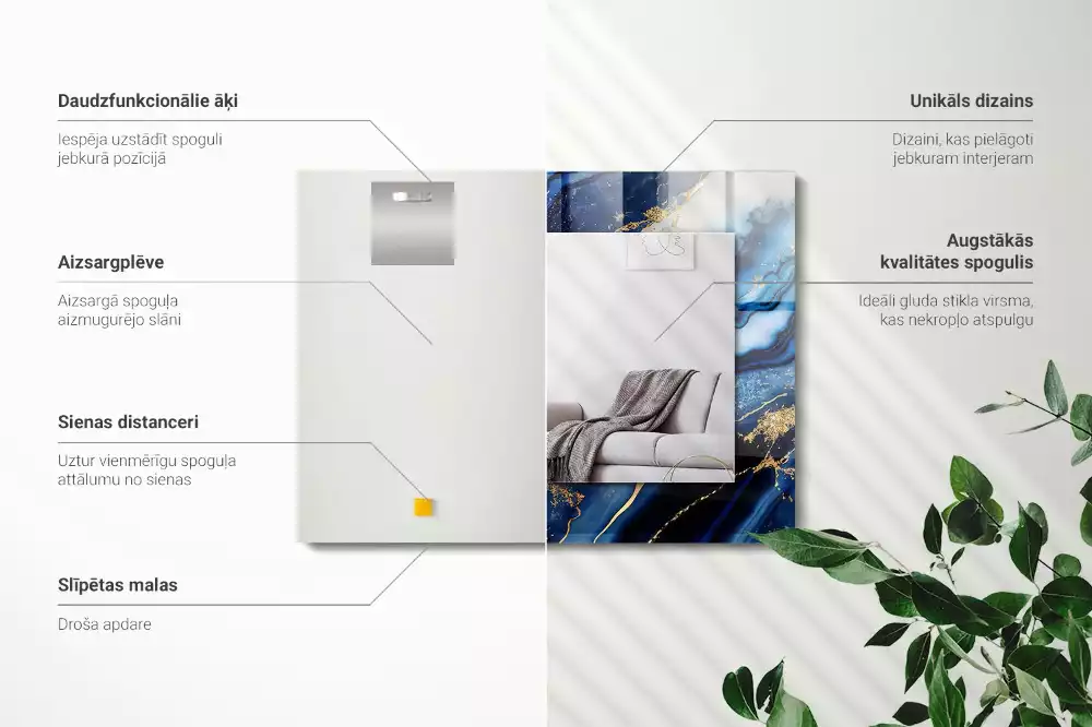 Oglindă decorativă dreptunghiulară cu model abstract din marmură