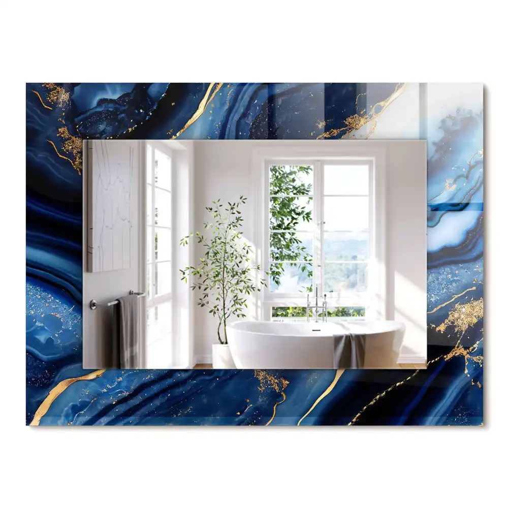 Oglindă decorativă dreptunghiulară cu model abstract din marmură