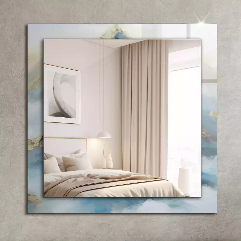 Oglindă decorativă de perete dreptunghiulară cu peisaj munți în ceață