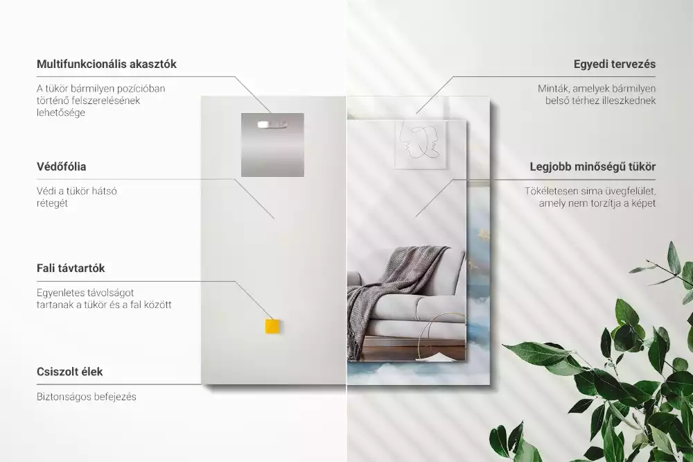 Oglindă decorativă de perete dreptunghiulară cu peisaj munți în ceață