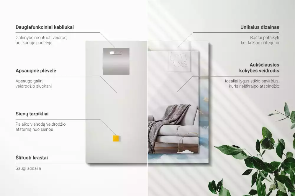 Oglindă decorativă de perete dreptunghiulară cu peisaj munți în ceață