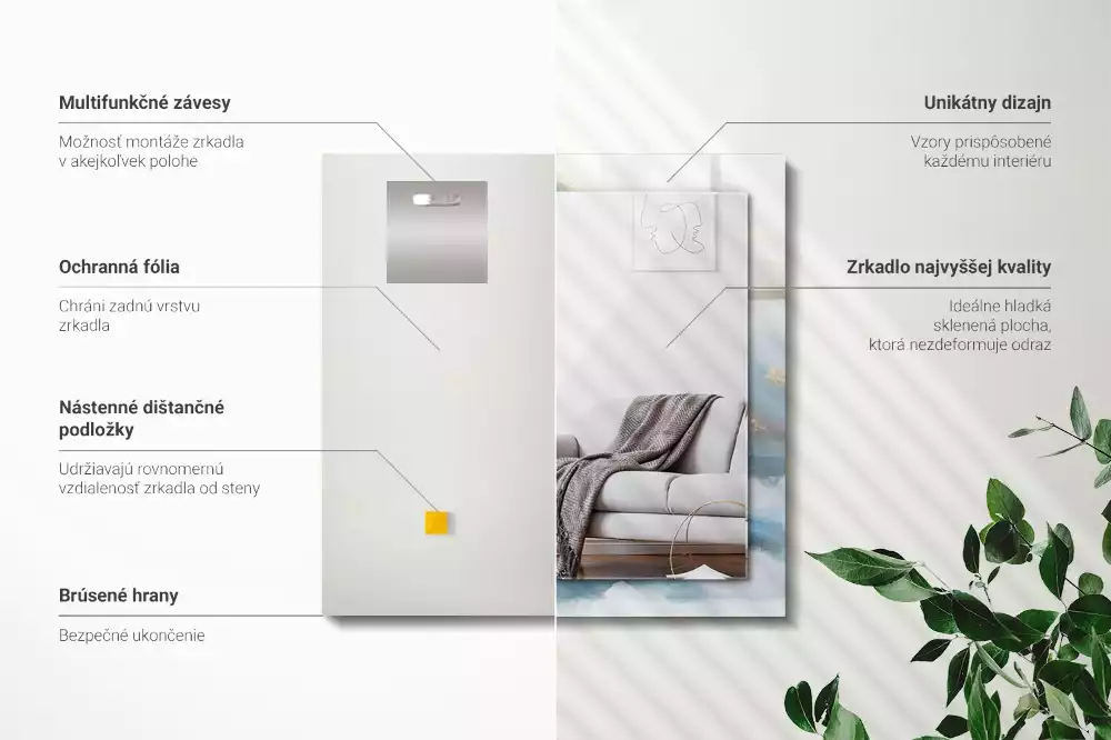 Oglindă decorativă de perete dreptunghiulară cu peisaj munți în ceață