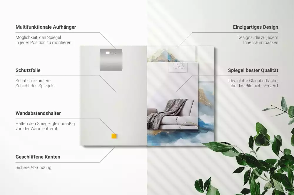 Oglindă decorativă de perete dreptunghiulară cu peisaj munți în ceață