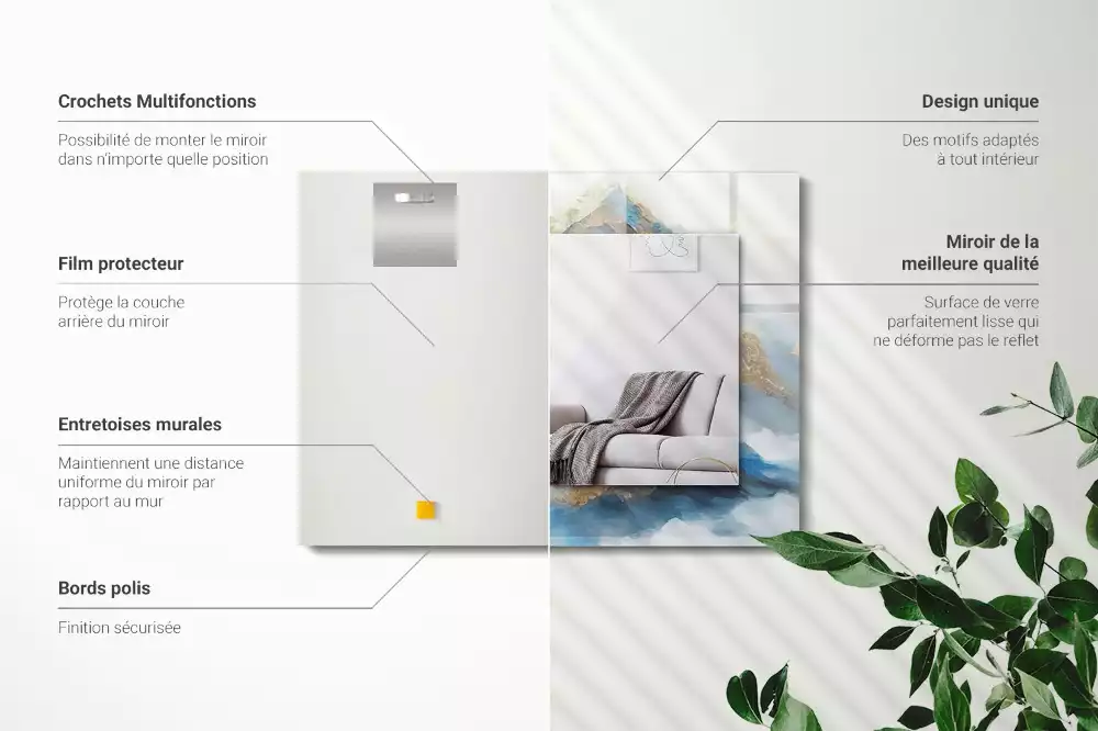Oglindă decorativă de perete dreptunghiulară cu peisaj munți în ceață
