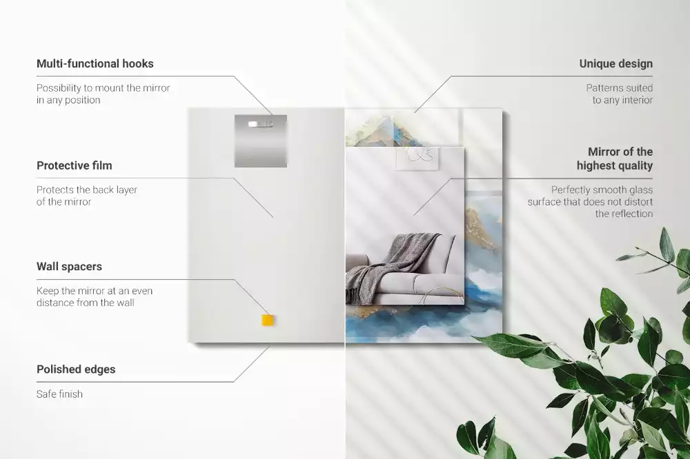 Oglindă decorativă de perete dreptunghiulară cu peisaj munți în ceață