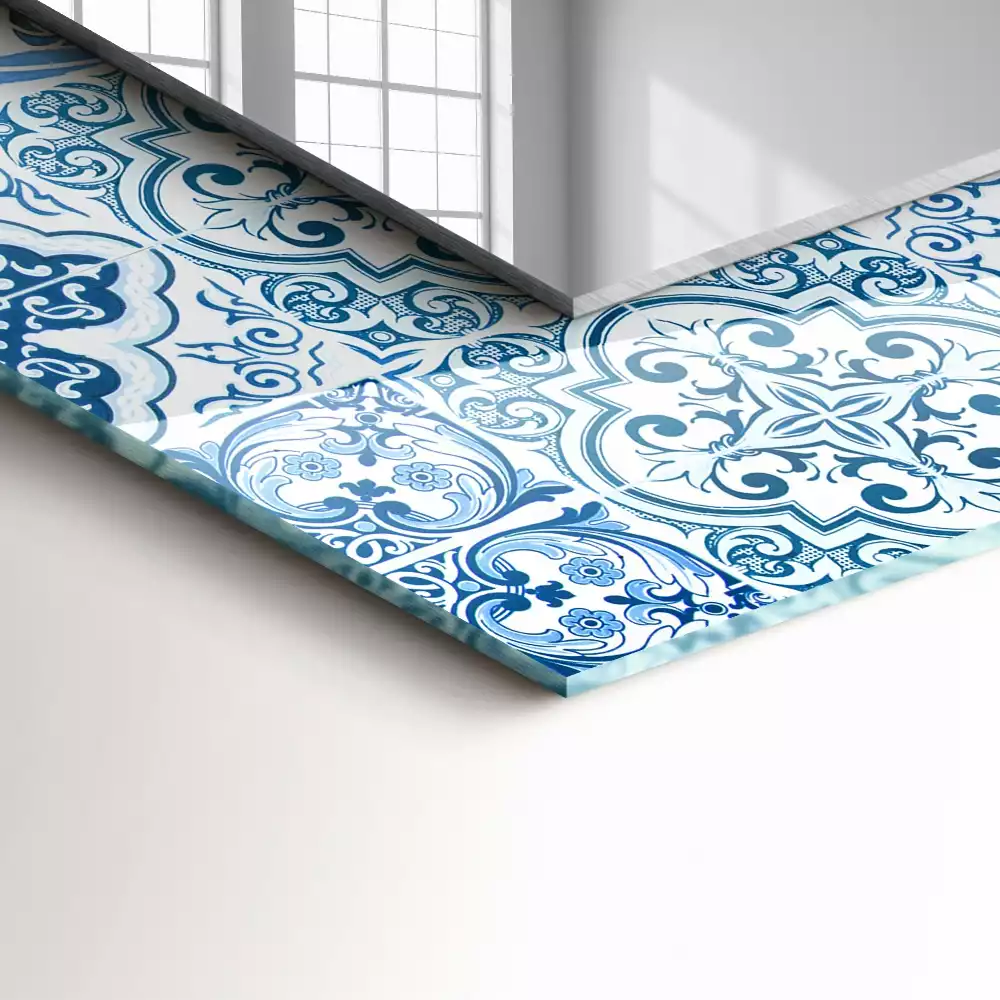 Oglindă dreptunghiulară cu imprimeu ceramic albastru