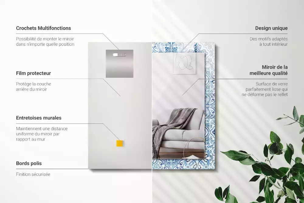Oglindă dreptunghiulară cu imprimeu ceramic albastru