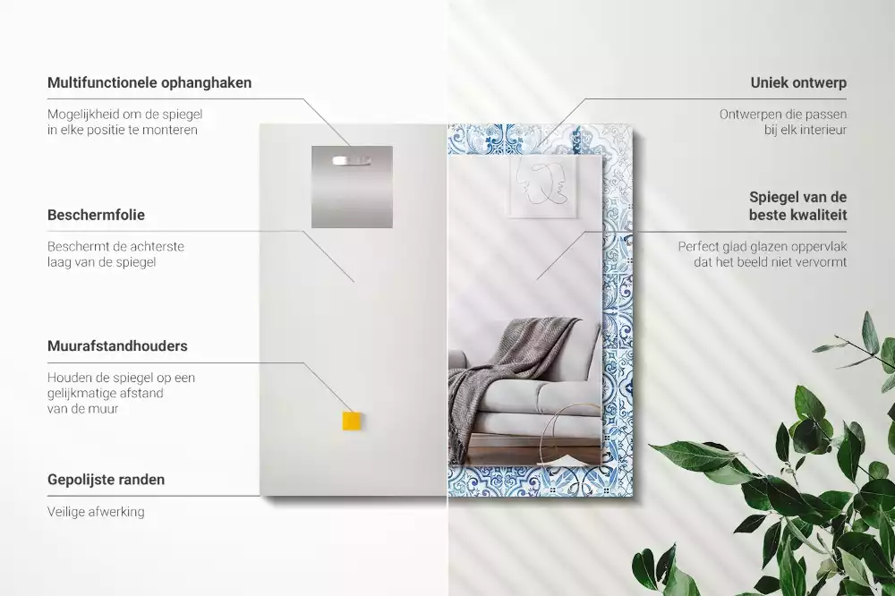 Oglindă dreptunghiulară cu imprimeu ceramic albastru