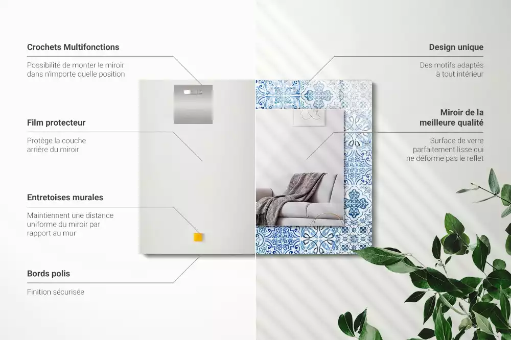 Oglindă dreptunghiulară cu imprimeu ceramic albastru