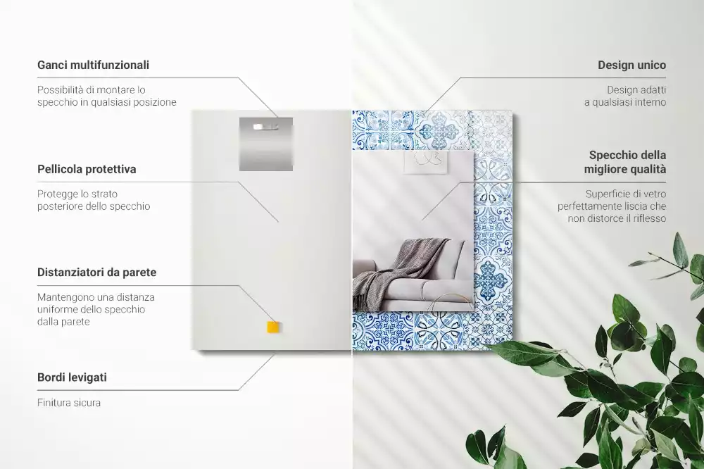 Oglindă dreptunghiulară cu imprimeu ceramic albastru