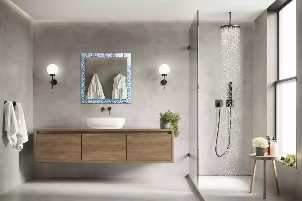 Oglindă dreptunghiulară cu imprimeu ceramic albastru