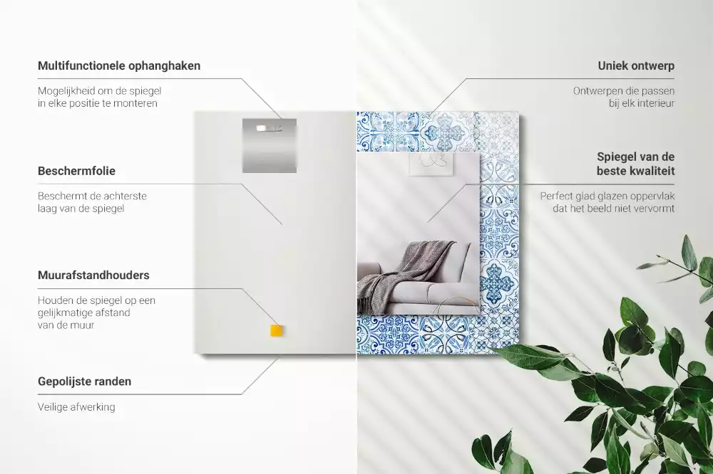 Oglindă dreptunghiulară cu imprimeu ceramic albastru