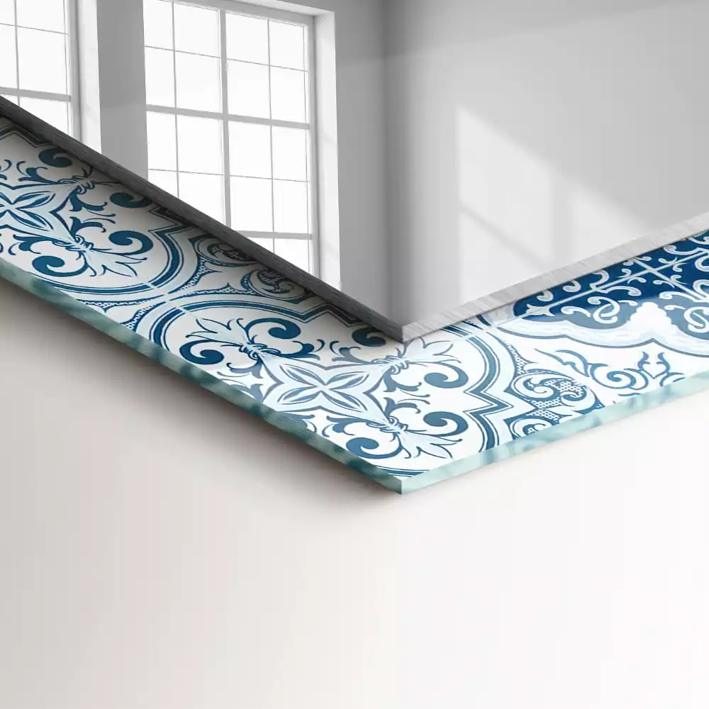 Oglindă dreptunghiulară cu imprimeu ceramic albastru