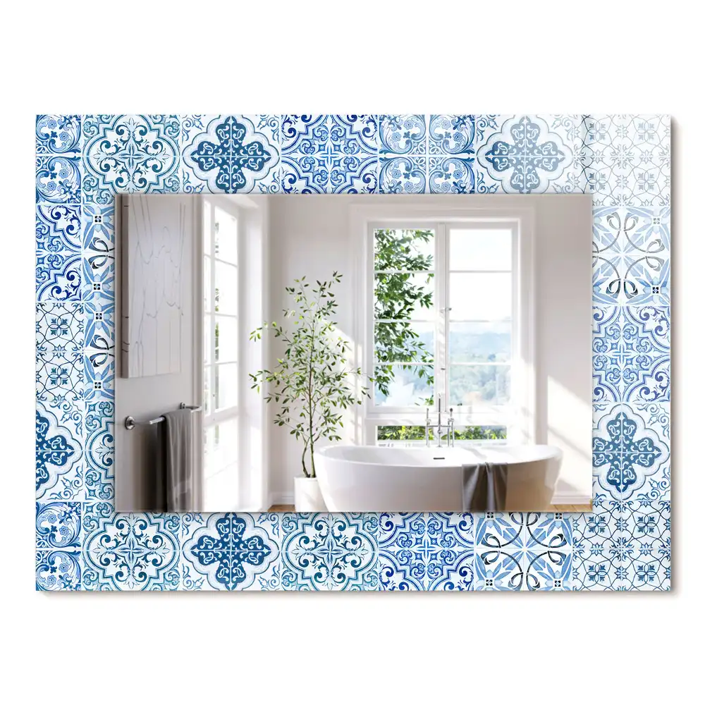 Oglindă dreptunghiulară cu imprimeu ceramic albastru
