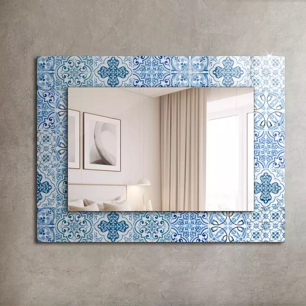 Oglindă dreptunghiulară cu imprimeu ceramic albastru