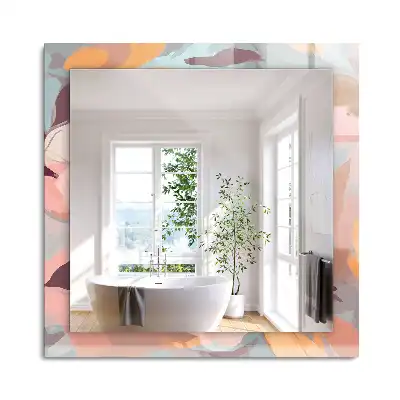 Oglindă dreptunghiulară cu ramă decorată cu imprimeu floral și frunze în nuanțe pastelate