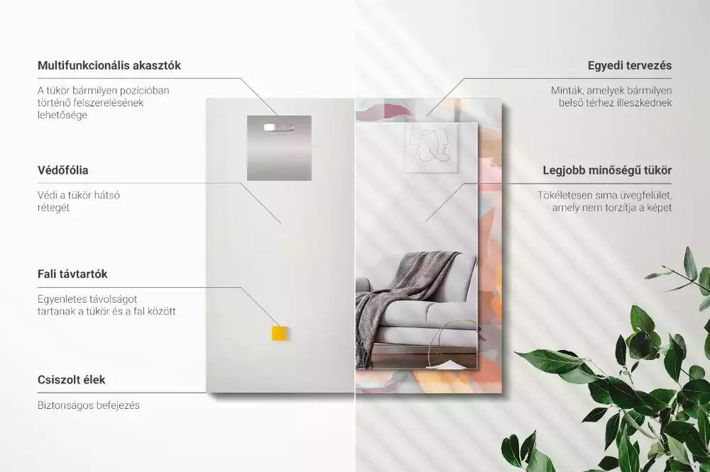 Oglindă dreptunghiulară cu ramă decorată cu imprimeu floral și frunze în nuanțe pastelate