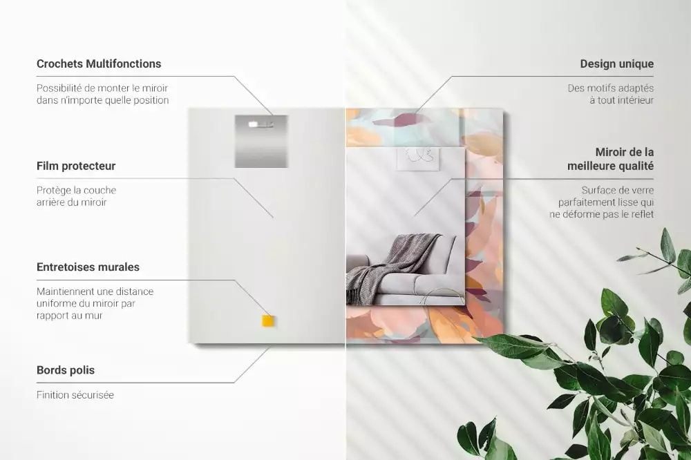 Oglindă dreptunghiulară cu ramă decorată cu imprimeu floral și frunze în nuanțe pastelate