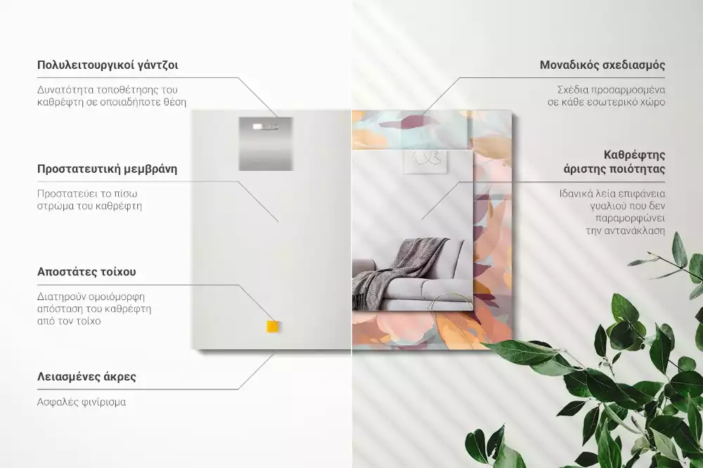 Oglindă dreptunghiulară cu ramă decorată cu imprimeu floral și frunze în nuanțe pastelate