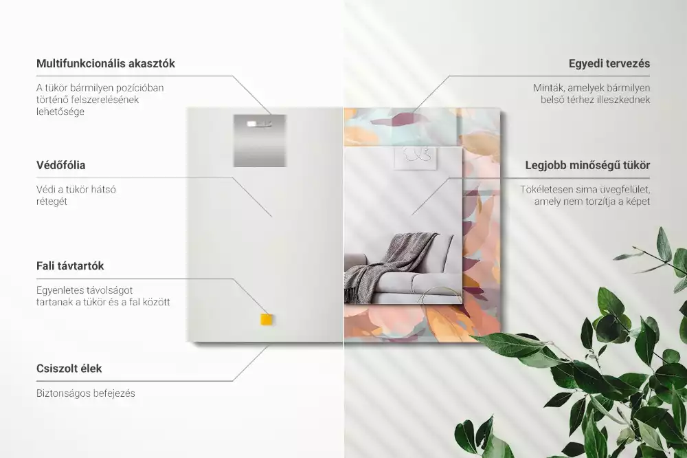 Oglindă dreptunghiulară cu ramă decorată cu imprimeu floral și frunze în nuanțe pastelate