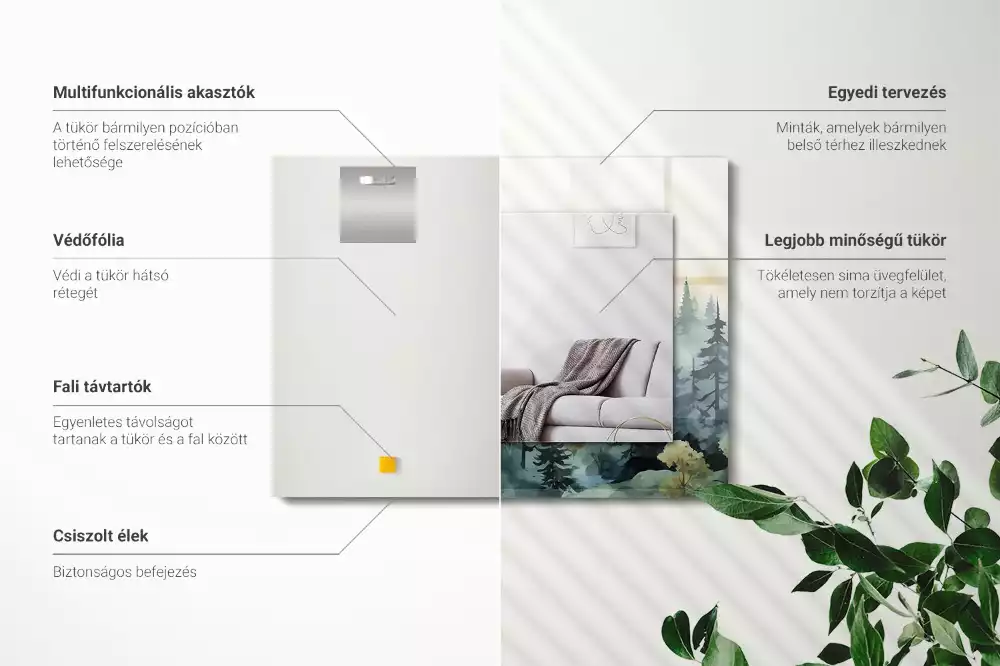 Oglindă dreptunghiulară cu decor pădure în ceață