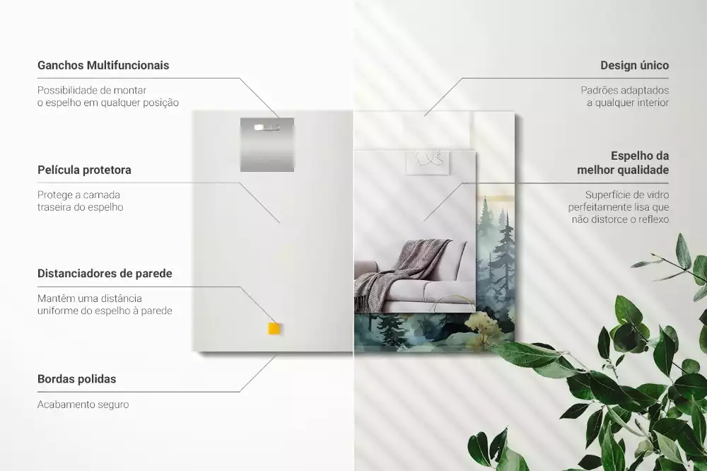 Oglindă dreptunghiulară cu decor pădure în ceață