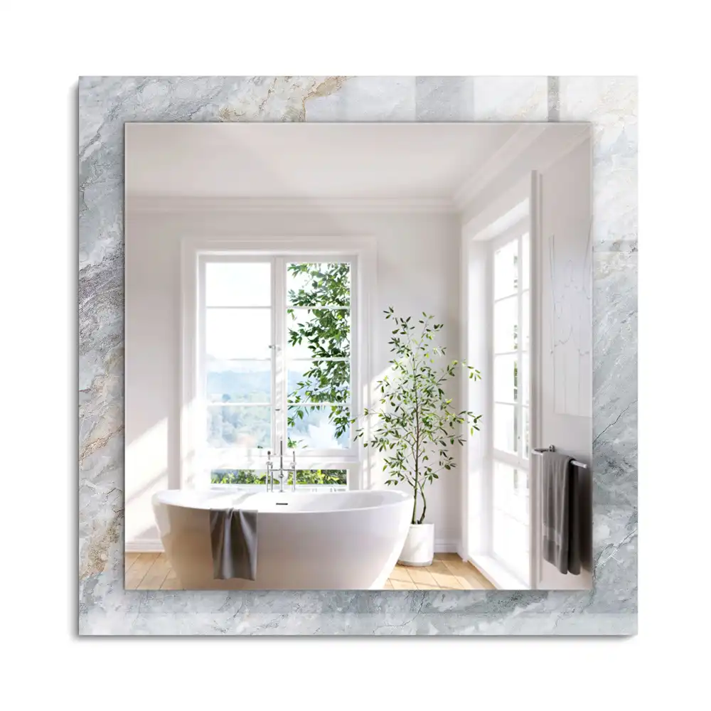 Oglindă decorativă de perete dreptunghiulară cu aspect de marmură și vene gri