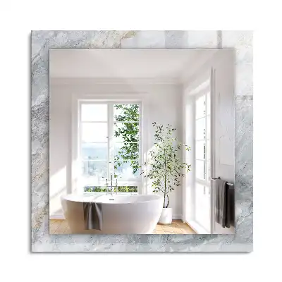 Oglindă decorativă de perete dreptunghiulară cu aspect de marmură și vene gri