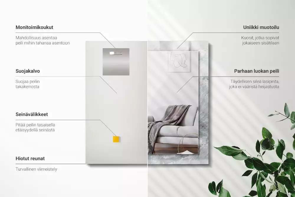 Oglindă decorativă de perete dreptunghiulară cu aspect de marmură și vene gri