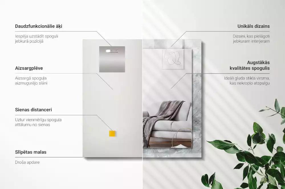Oglindă decorativă de perete dreptunghiulară cu aspect de marmură și vene gri