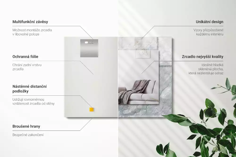 Oglindă decorativă de perete dreptunghiulară cu aspect de marmură și vene gri