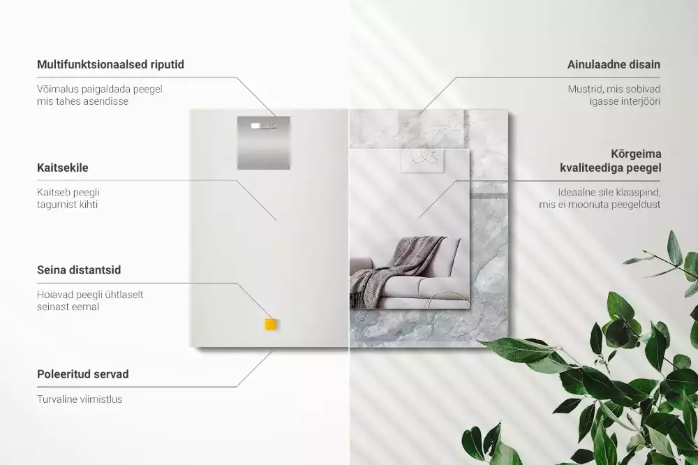 Oglindă decorativă de perete dreptunghiulară cu aspect de marmură și vene gri